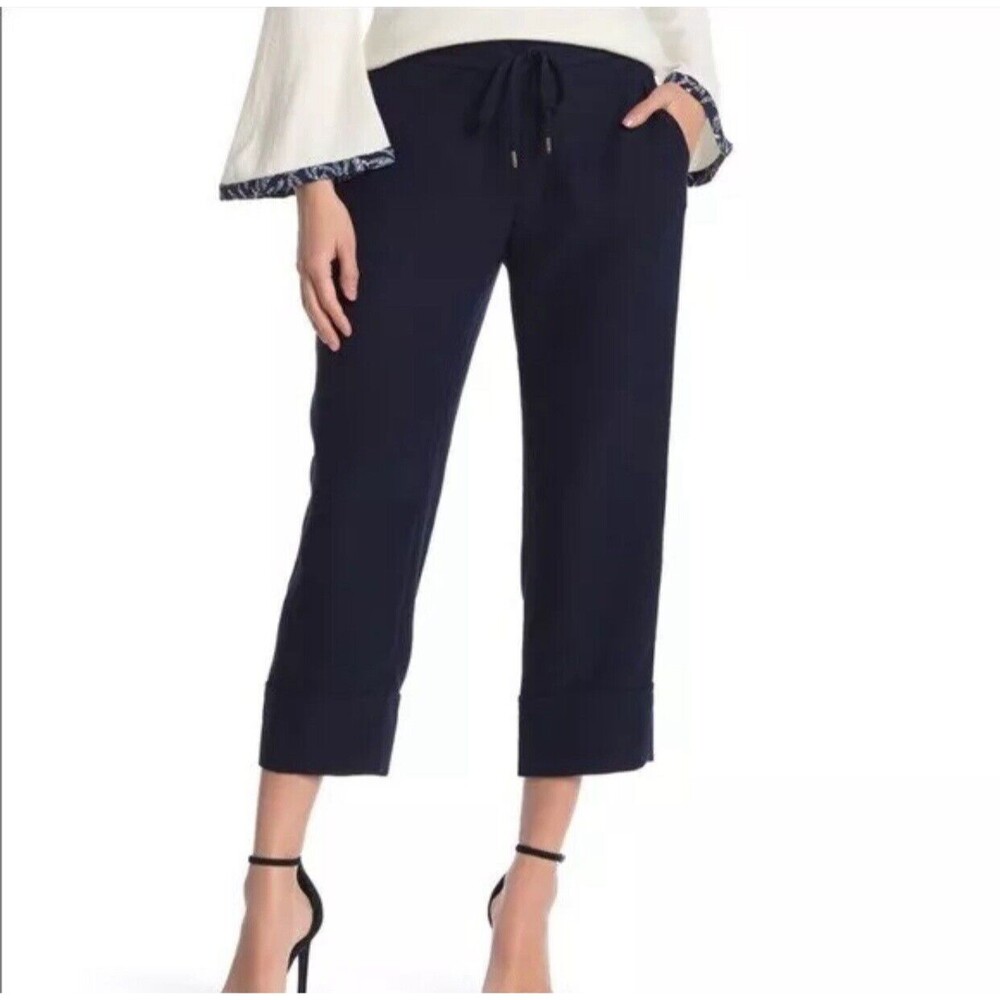 Draper James Pants Navy Blue Cropped Pull On Elastic Waist Size Small